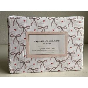 Cupcakes & Cashmere Pink Bows And Hearts QUEEN SIZE Sheet Set Coquette NEW